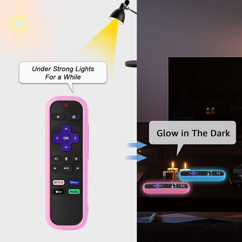 SOTATOO TCL | غلاف ريموت هيونداي روكو - عبوة 2 غلاف سيليكون لروكو إكسبريس 4K+ 2021 و ستريمينغ ستيك+ مع حبال باللون الوردي المتلألئ والأزرق السماوي - Image 4